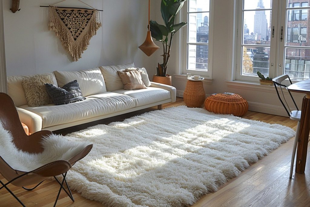 Utiliser un tapis shaggy pour délimiter des espaces dans votre intérieur